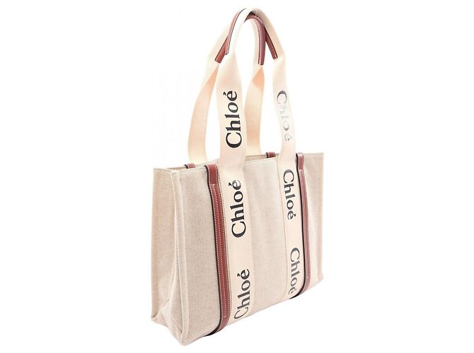 Saco Tote Chloé Woody Medium Marrom Bege - vista 2