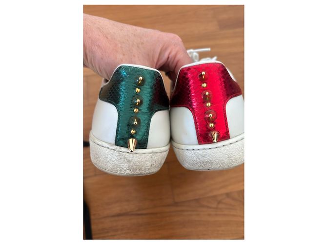 Sneaker Gucci pelle bianca perle e borchie Bianco Rosso Verde - vista 5