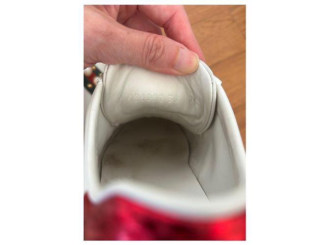 Sneaker Gucci pelle bianca perle e borchie Bianco Rosso Verde - vista 7
