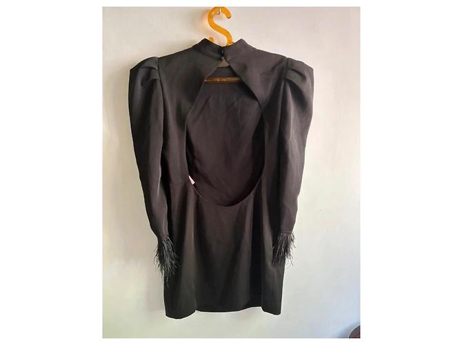 Autre Marque De La Vali Vestido Mini Espalda Descubierta con Plumas Negro - vista 2