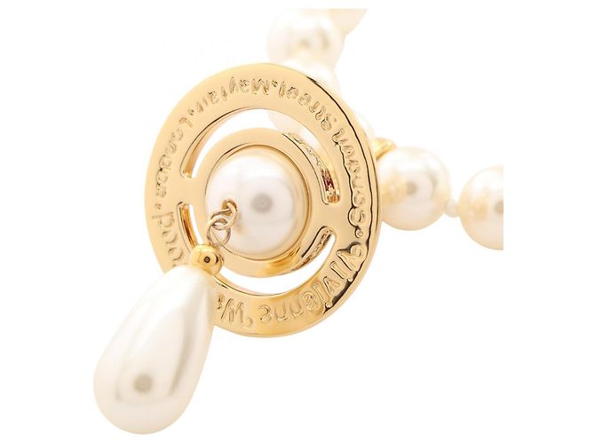 Vivienne Westwood ONE ROW PEARL DROP Choker Bianco Multicolore D'oro - vista 2