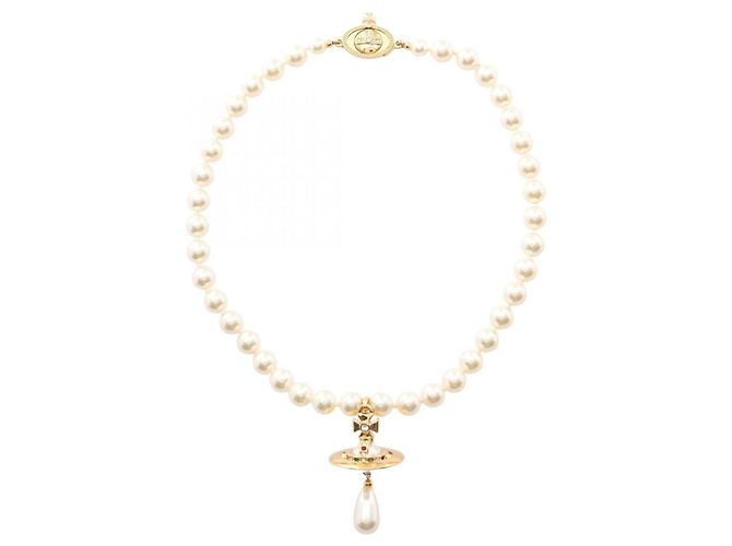 Vivienne Westwood ONE ROW PEARL DROP Choker Bianco Multicolore D'oro - vista 3