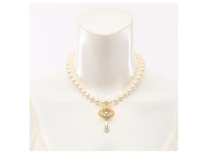 Vivienne Westwood ONE ROW PEARL DROP Choker Bianco Multicolore D'oro - vista 6