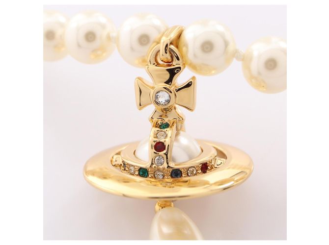 Vivienne Westwood ONE ROW PEARL DROP Choker Bianco Multicolore D'oro - vista 7