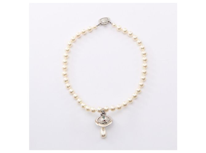 Vivienne Westwood ONE ROW PEARL DROP Choker Argento Bianco Multicolore - vista 3