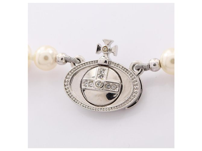 Vivienne Westwood ONE ROW PEARL DROP Choker Argento Bianco Multicolore - vista 4