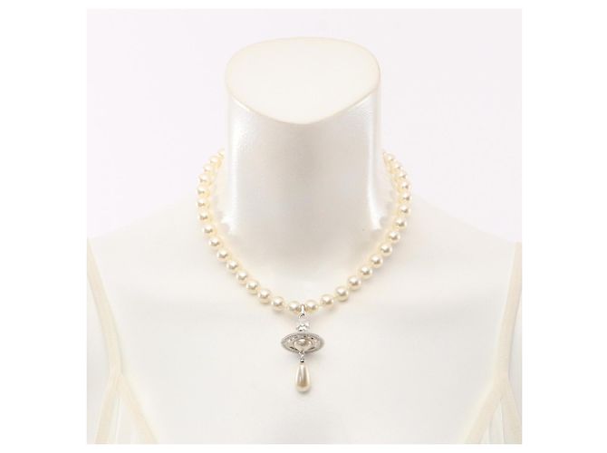 Vivienne Westwood ONE ROW PEARL DROP Choker Argento Bianco Multicolore - vista 6