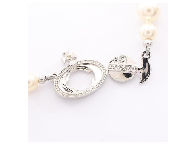 Vivienne Westwood ONE ROW PEARL DROP Choker Argento Bianco Multicolore - vista 7