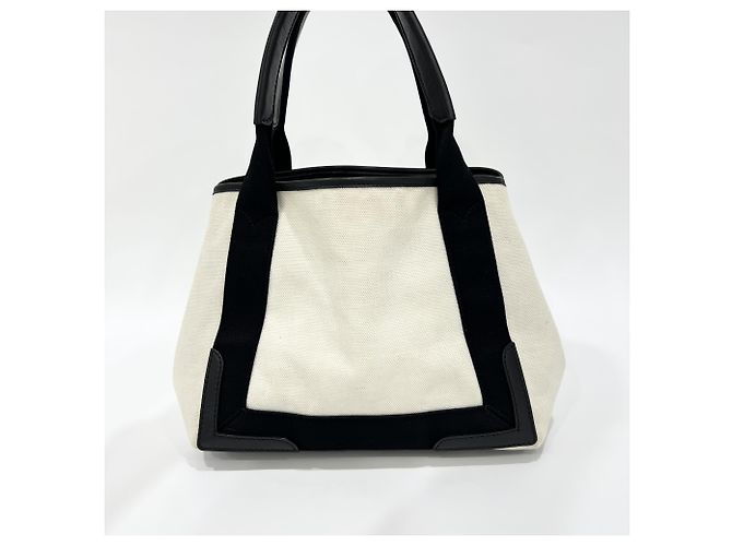 Balenciaga Cabas in tela blu navy e pelle Medium Bianco - vista 2