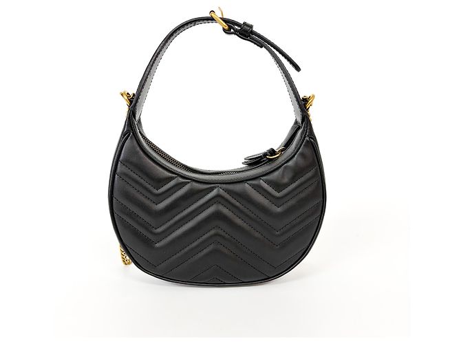 Gucci GG Marmont Half Moon Hobo Matelasse Leather Mini Nero - vista 2