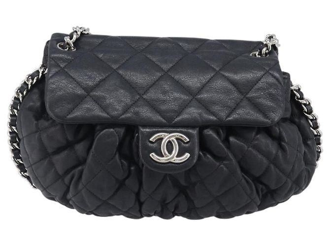 Borsa a tracolla CHANEL Matelasse con catena in pelle d'agnello nera e argento CC Auth ka6097SAV Nero - vista 13
