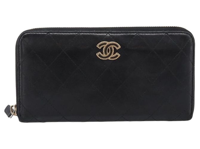 CHANEL Bicolore Long Wallet Leather Black Gold Tone CC Auth 203085 - view 13