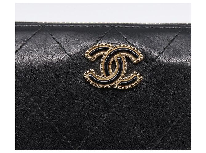 CHANEL Bicolore Long Wallet Leather Black Gold Tone CC Auth 203085 - view 18