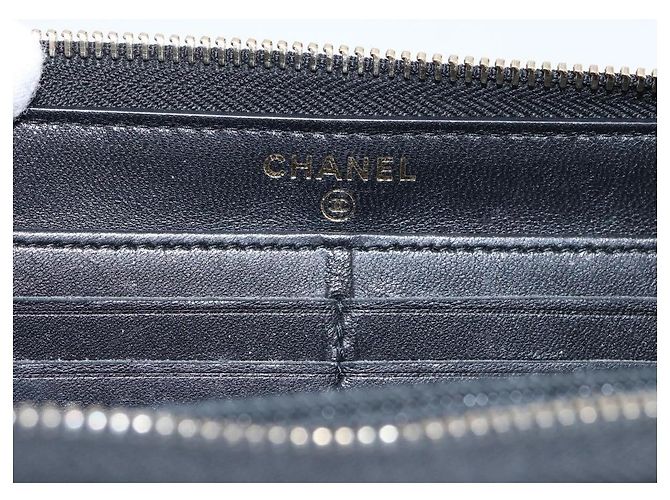 CHANEL Bicolore Long Wallet Leather Black Gold Tone CC Auth 203085 - view 19