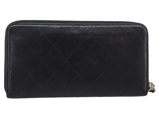 CHANEL Bicolore Long Wallet Leather Black Gold Tone CC Auth 203085 - view 2