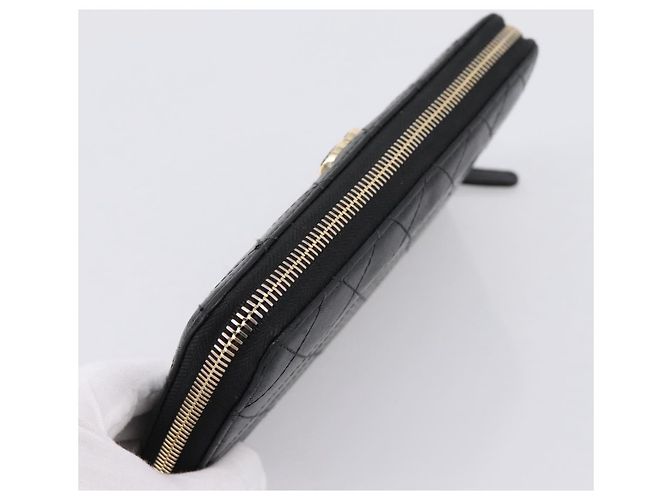 CHANEL Bicolore Long Wallet Leather Black Gold Tone CC Auth 203085 - view 5