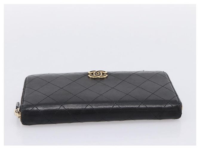 CHANEL Bicolore Long Wallet Leather Black Gold Tone CC Auth 203085 - view 6