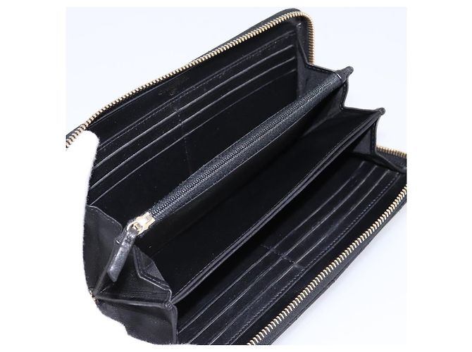 CHANEL Bicolore Long Wallet Leather Black Gold Tone CC Auth 203085 - view 8