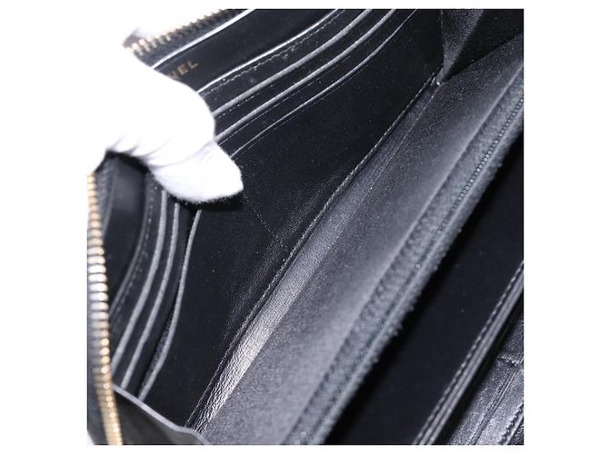 CHANEL Bicolore Long Wallet Leather Black Gold Tone CC Auth 203085 - view 9