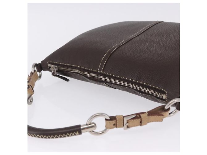 Bolsa de Ombro PRADA em Couro Marrom Prata Auth am12574V - vista 14