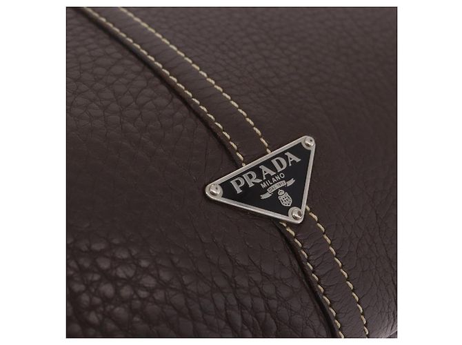 Bolsa de Ombro PRADA em Couro Marrom Prata Auth am12574V - vista 20