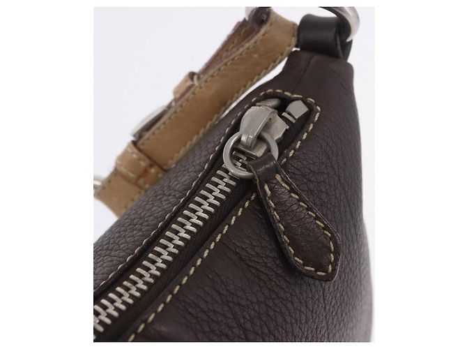 Bolsa de Ombro PRADA em Couro Marrom Prata Auth am12574V - vista 21