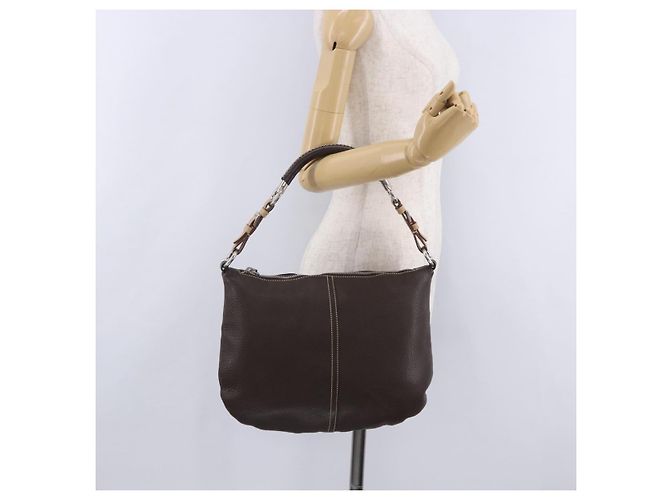 Bolsa de Ombro PRADA em Couro Marrom Prata Auth am12574V - vista 27