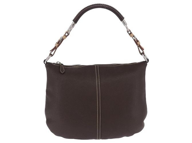 Bolsa de Ombro PRADA em Couro Marrom Prata Auth am12574V - vista 3