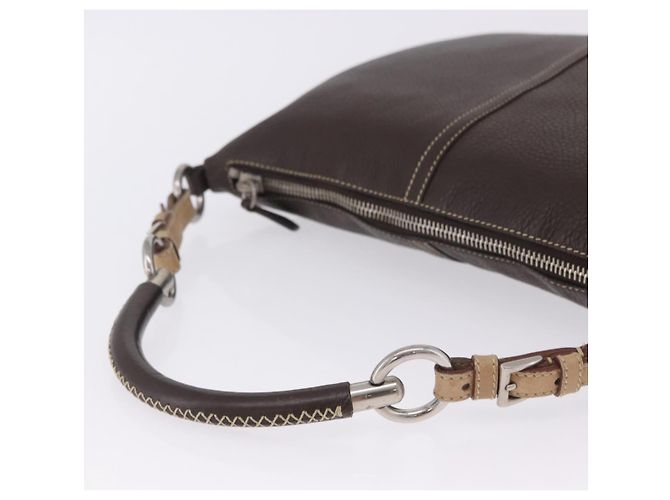 Bolsa de Ombro PRADA em Couro Marrom Prata Auth am12574V - vista 7