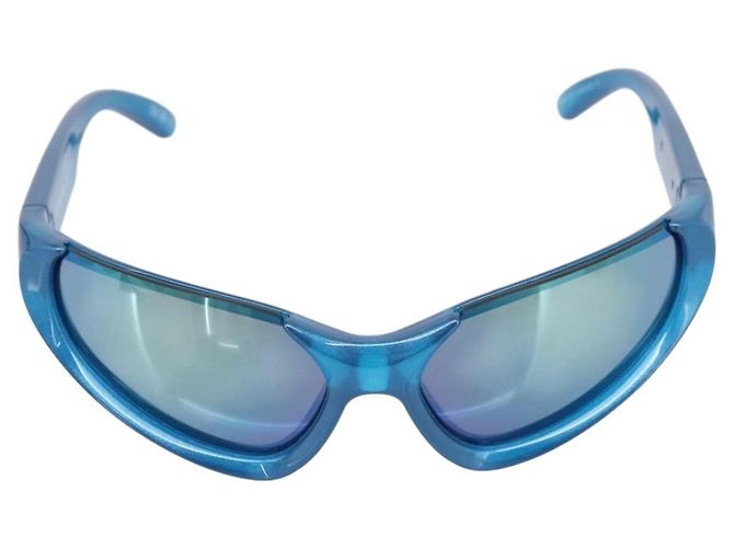 Lunettes de soleil BALENCIAGA Plastique Bleu Argent Auth 203373M Argenté - vue 2