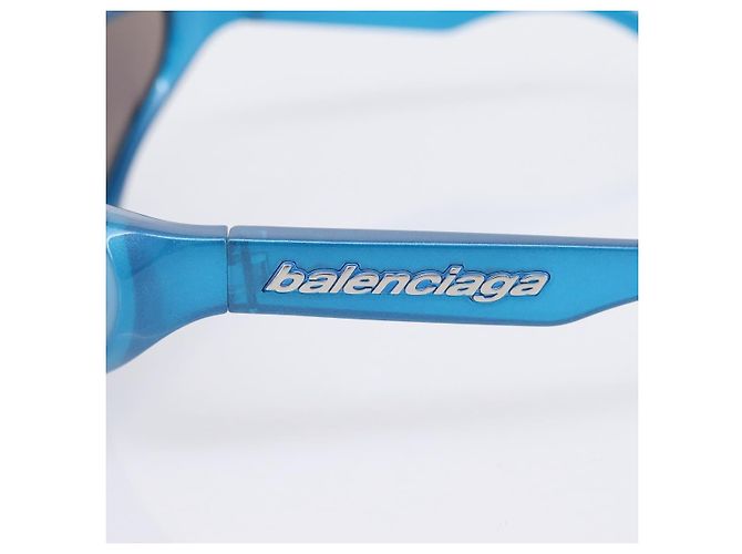 Lunettes de soleil BALENCIAGA Plastique Bleu Argent Auth 203373M Argenté - vue 6