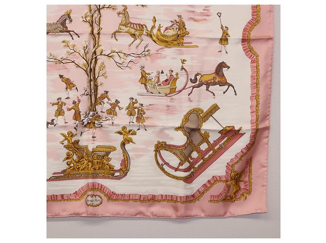 Hermès HERMES Carre 90 Seidentuch "Traineaux et Glissades" Rosa Weiß Auth 200402M Pink - Ansicht 10