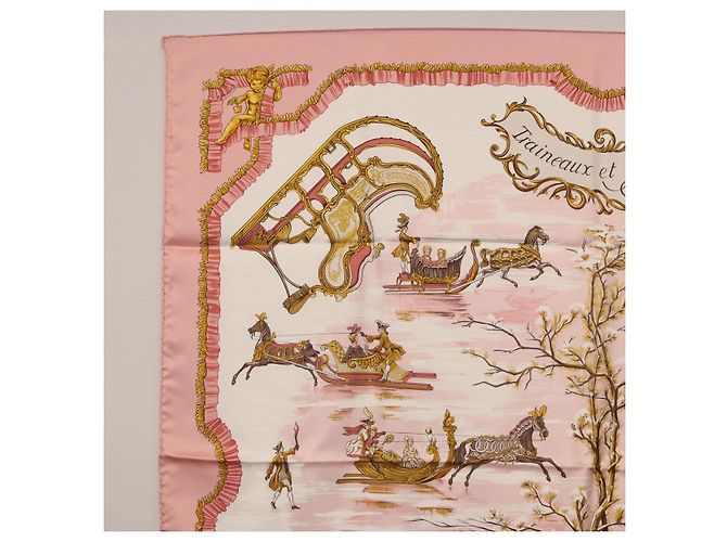 Hermès HERMES Carre 90 Seidentuch "Traineaux et Glissades" Rosa Weiß Auth 200402M Pink - Ansicht 2