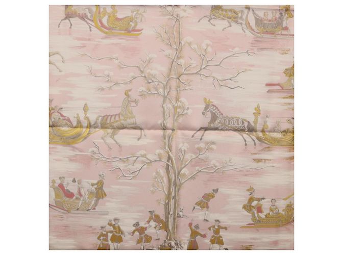 Hermès HERMES Carre 90 Seidentuch "Traineaux et Glissades" Rosa Weiß Auth 200402M Pink - Ansicht 20