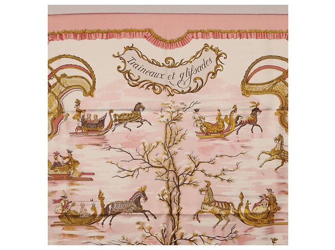 Hermès HERMES Carre 90 Seidentuch "Traineaux et Glissades" Rosa Weiß Auth 200402M Pink - Ansicht 3