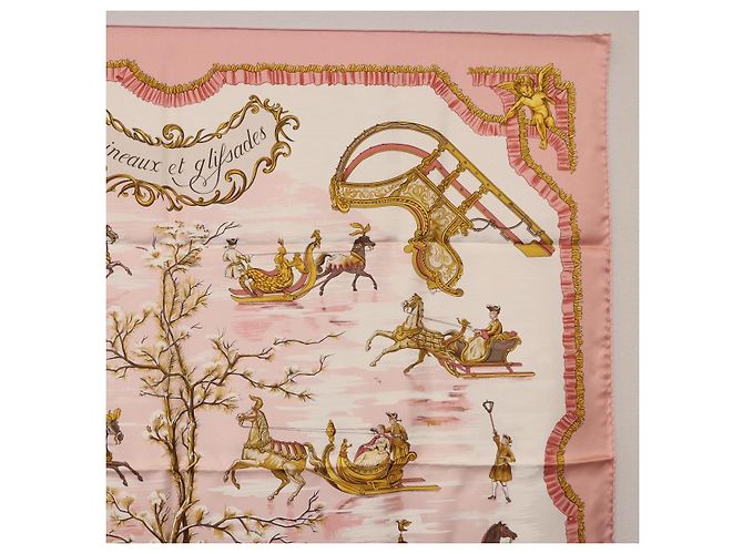 Hermès HERMES Carre 90 Seidentuch "Traineaux et Glissades" Rosa Weiß Auth 200402M Pink - Ansicht 4
