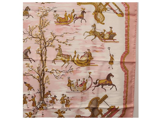 Hermès HERMES Carre 90 Seidentuch "Traineaux et Glissades" Rosa Weiß Auth 200402M Pink - Ansicht 7