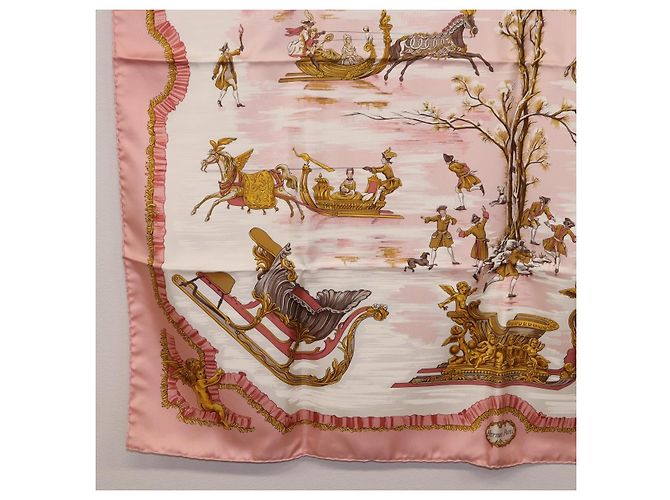 Hermès HERMES Carre 90 Seidentuch "Traineaux et Glissades" Rosa Weiß Auth 200402M Pink - Ansicht 8