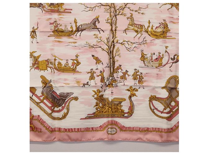 Hermès HERMES Carre 90 Seidentuch "Traineaux et Glissades" Rosa Weiß Auth 200402M Pink - Ansicht 9
