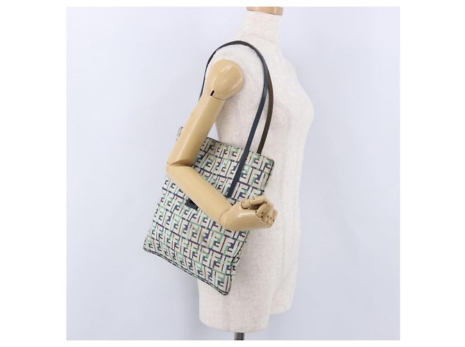 FENDI Zucca Canvas Tote Bag Green Silver Auth 203793 Silber Grün - Ansicht 27