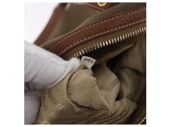 Saco Tote PRADA Canvas Jacquard Beige Gold Auth 200549M Bege Dourado - vista 11