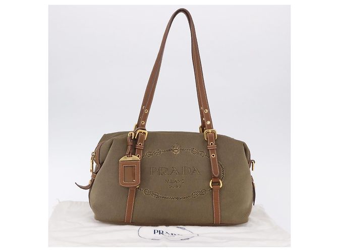 Saco Tote PRADA Canvas Jacquard Beige Gold Auth 200549M Bege Dourado - vista 12