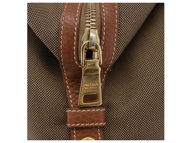 Saco Tote PRADA Canvas Jacquard Beige Gold Auth 200549M Bege Dourado - vista 17