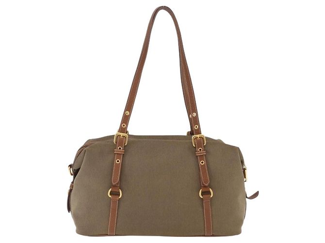 Saco Tote PRADA Canvas Jacquard Beige Gold Auth 200549M Bege Dourado - vista 2