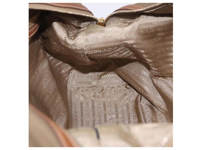 Saco Tote PRADA Canvas Jacquard Beige Gold Auth 200549M Bege Dourado - vista 20