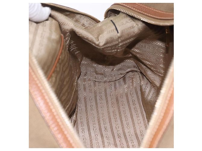 Saco Tote PRADA Canvas Jacquard Beige Gold Auth 200549M Bege Dourado - vista 21
