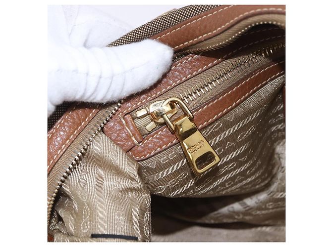 Saco Tote PRADA Canvas Jacquard Beige Gold Auth 200549M Bege Dourado - vista 22