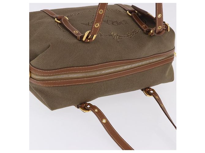 Saco Tote PRADA Canvas Jacquard Beige Gold Auth 200549M Bege Dourado - vista 6