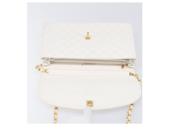 Bolso de hombro CHANEL Chain Matelasse de piel de cordero Blanco Gold CC Auth 200466V Dorado - vista 10