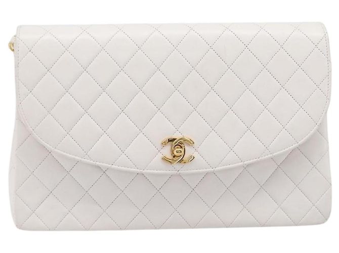 Bolso de hombro CHANEL Chain Matelasse de piel de cordero Blanco Gold CC Auth 200466V Dorado - vista 13